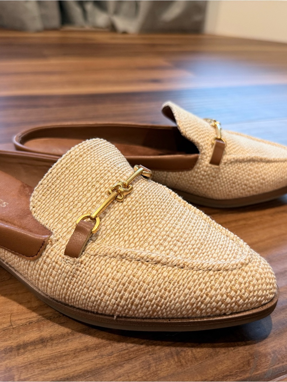 AEROSOLES Beige Woven Mule with Gold Bit